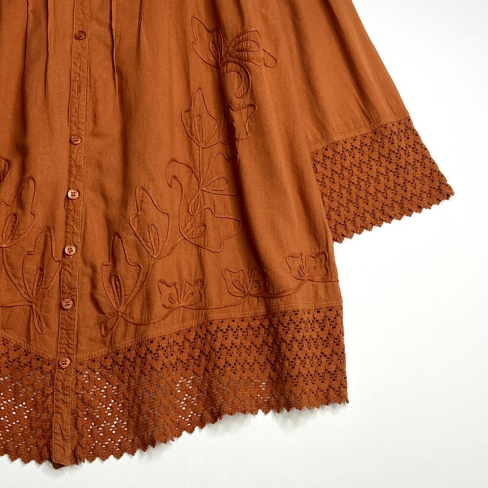 Gretty Zueger 3/4 Sleeve Royal Button Down Cotton Tunic Top Terracota Large - Picture 4 of 9